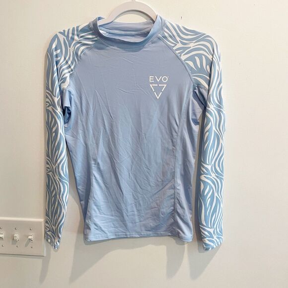 EVO Rashguard Long Sleeve SPF Swim Shirt Blue Zebra Print Large Performance - Picture 5 of 11